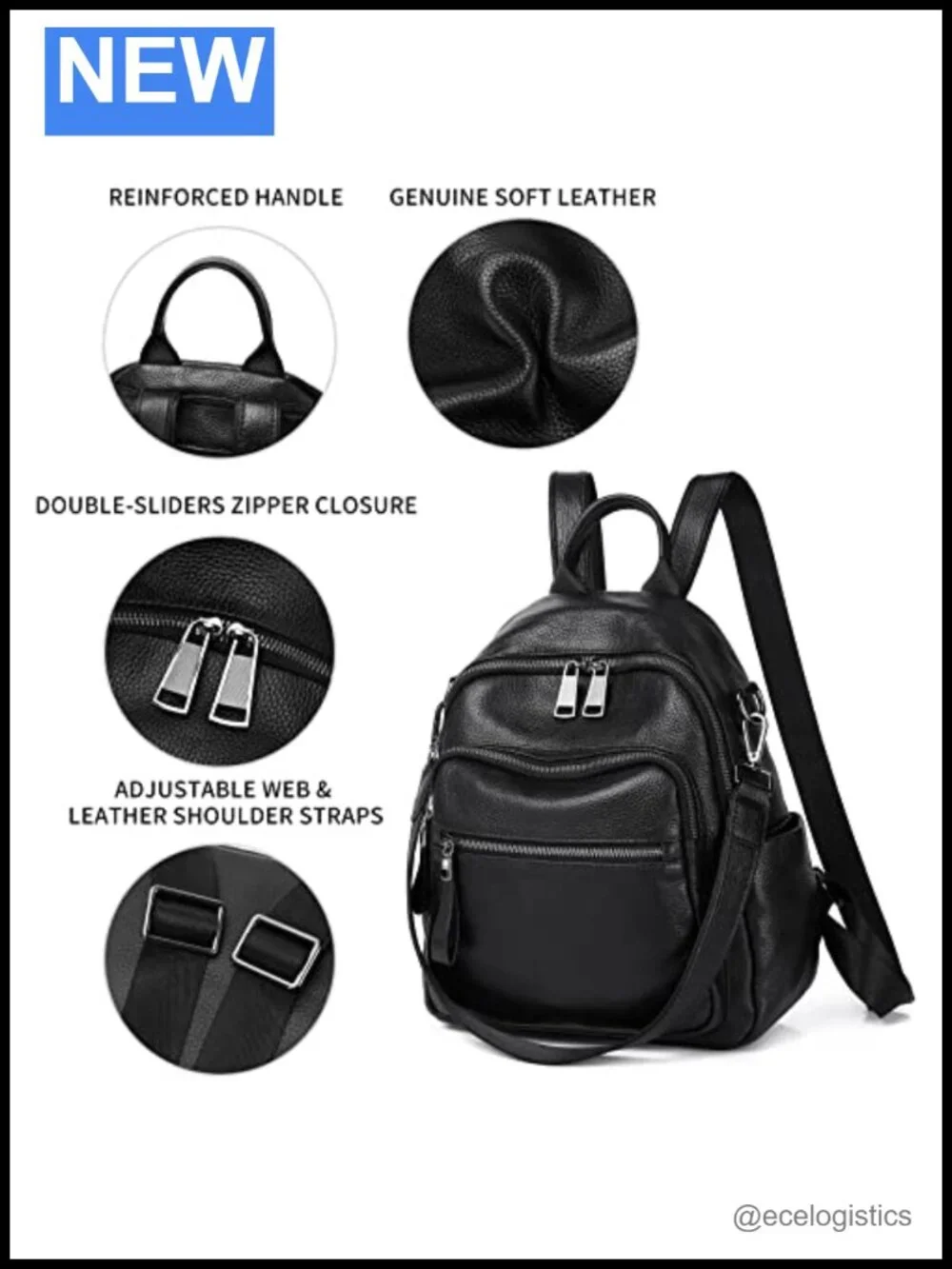 Genuine Leather Backpack Purse for Women, Anti-Theft, Convertible Shoulder